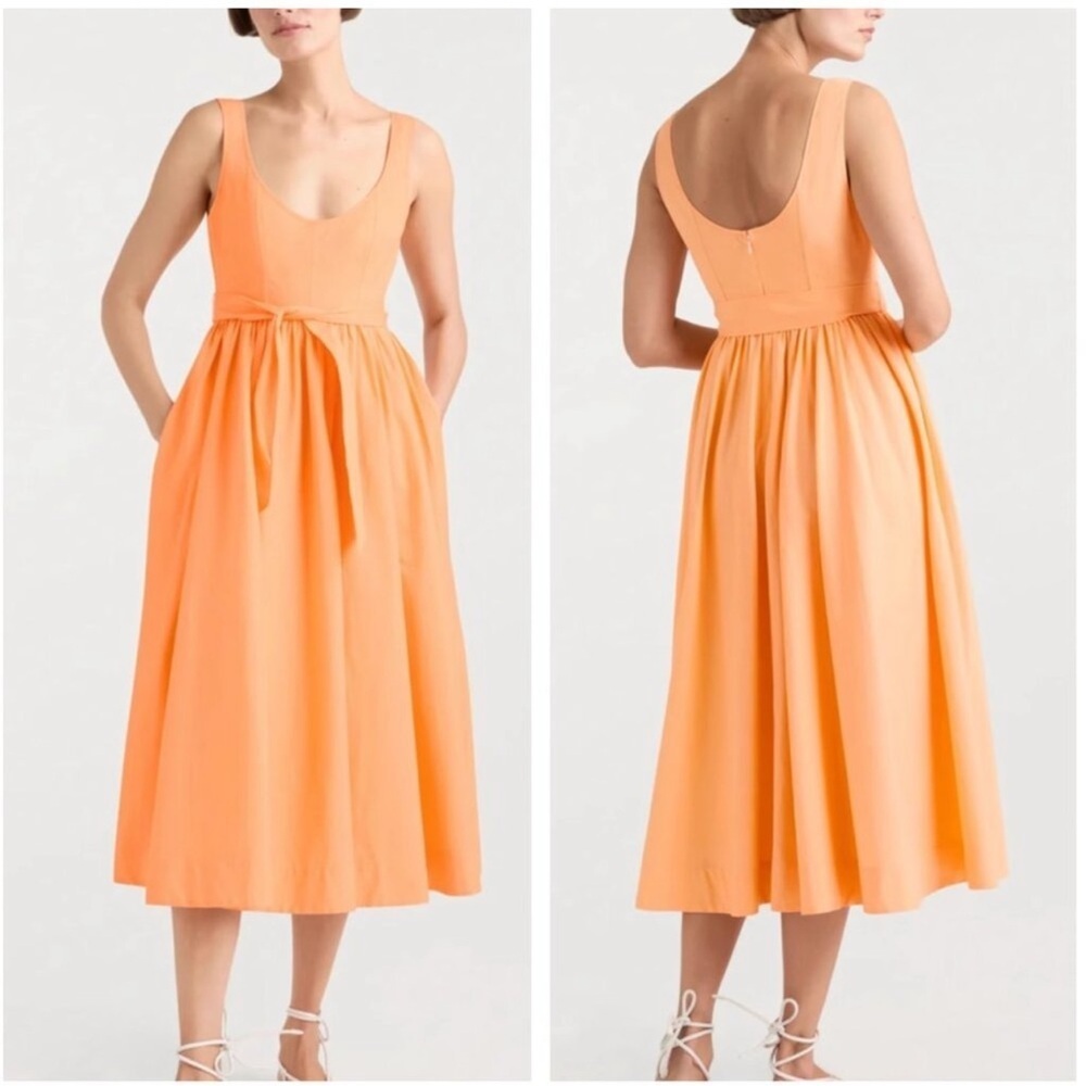 NEW Cinq à Sept Kilah Cotton Belted Midi tank Dress Marmalade Orange sz 10